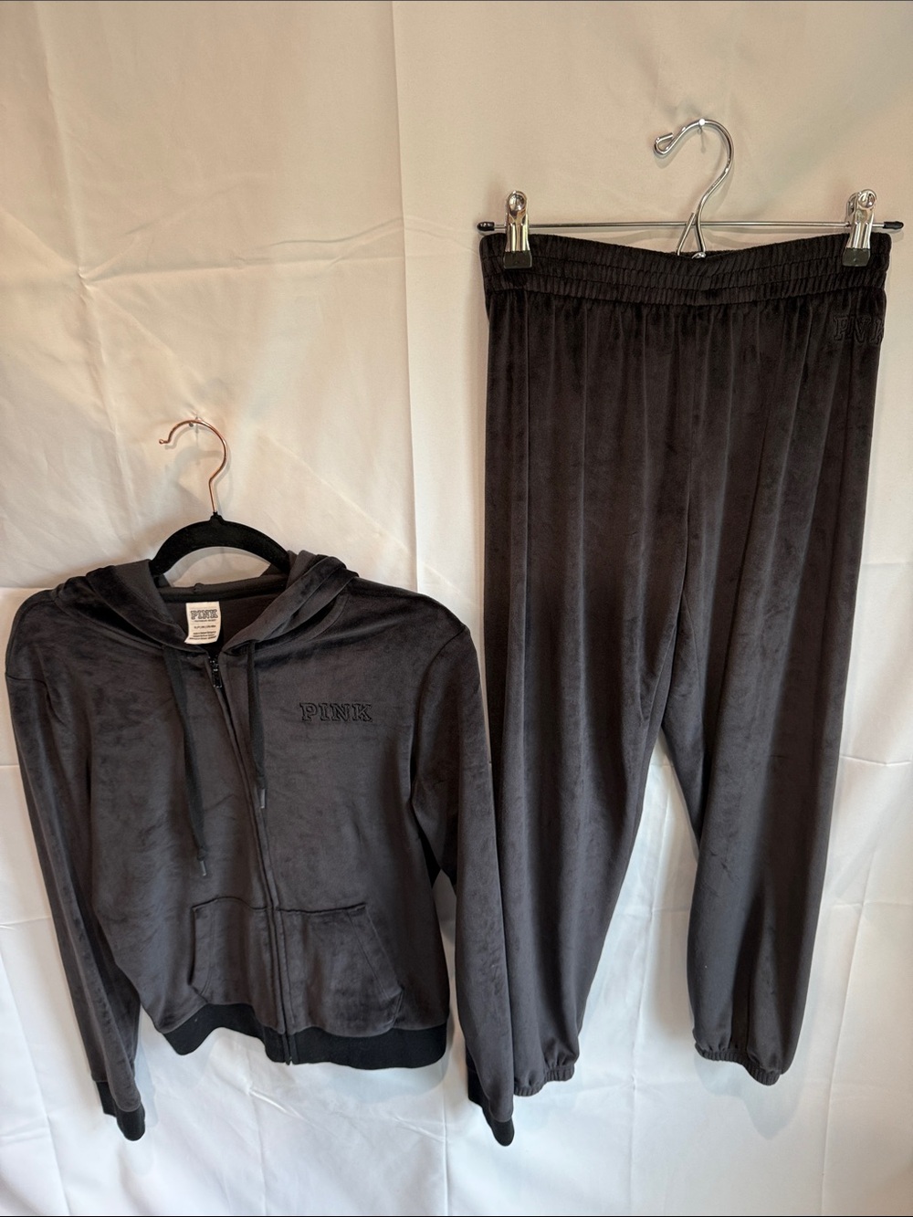 PINK Black Velour Hoodie & Jogger Set
